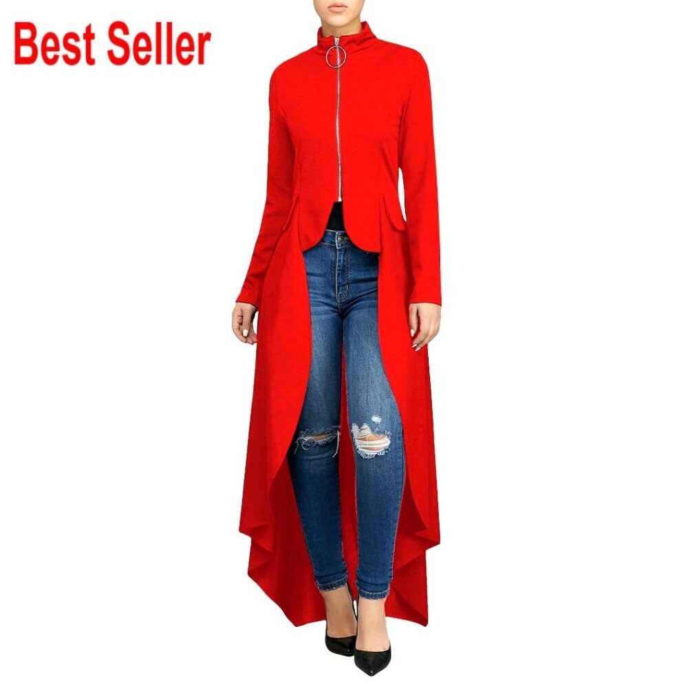Long Dovetail Trench Coat Polka Dot Zipper Tailcoat Jacket Gothic Chic